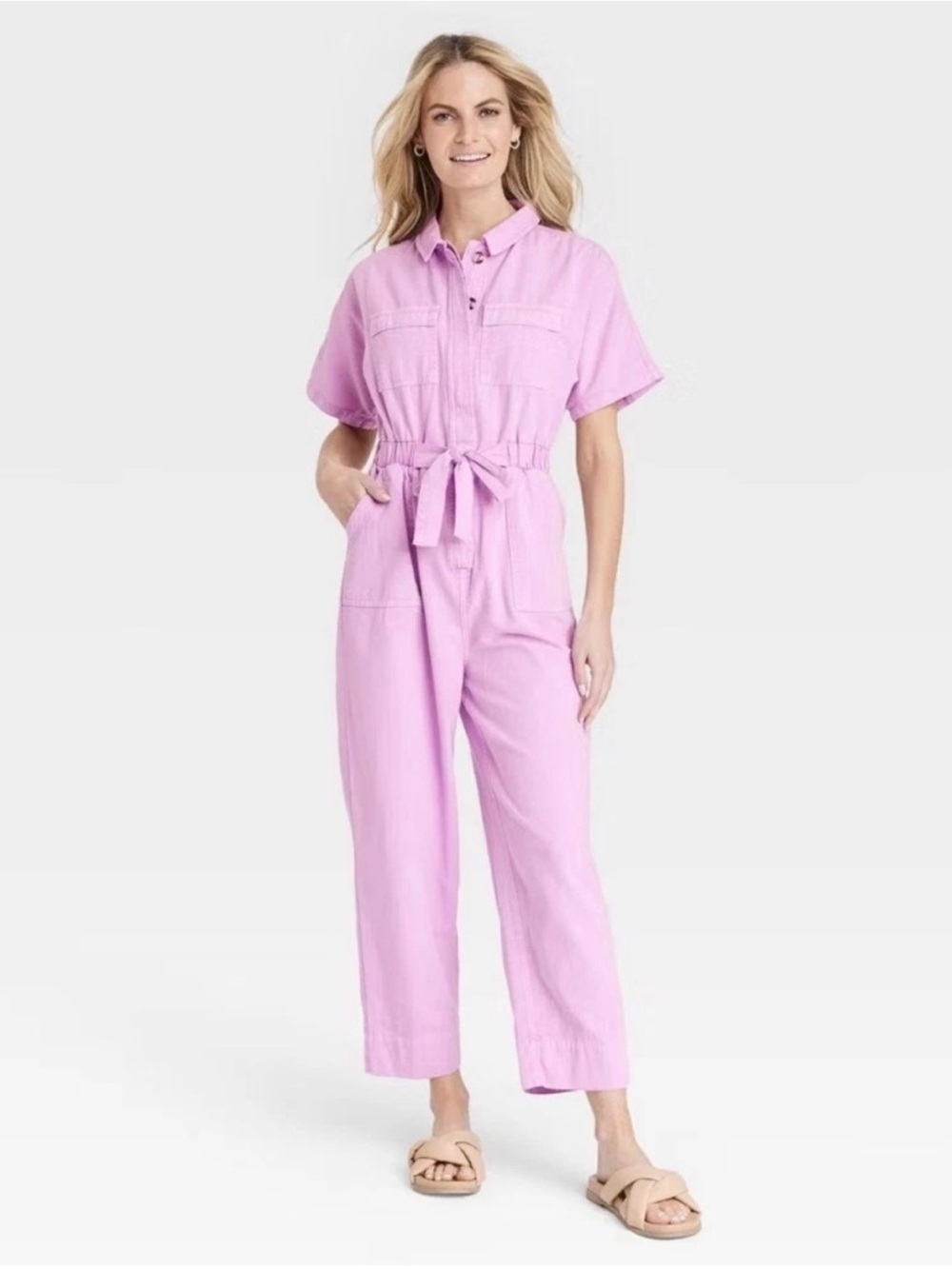 Universal threads pink short sleeve tie jumpsuit size 8